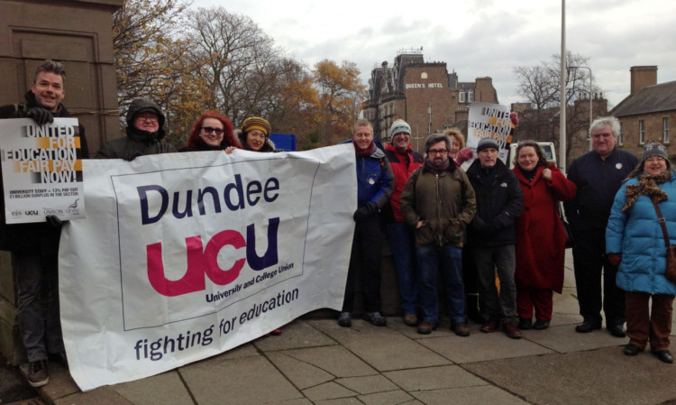 Dundee University staff on the picket line.