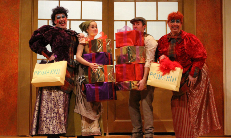 From left: Michael Moreland, as Darling; Helen Mackay, as Cinderella; Ewan Donald, as Buttons; and Barrie Hunter, as Luvvie.
