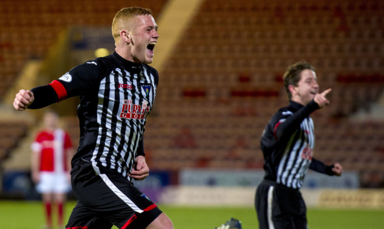 Dunfermline's Ryan Thomson celebrates after scoring the only goal of the game.