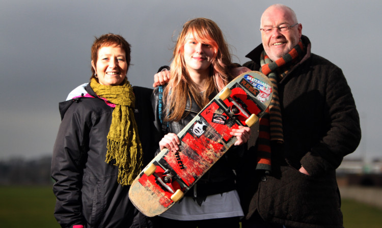 Jillian Low, Hailey Ritchie and David Fairweather, who are trying to rescue the plans for a skatepark in Arbroath.