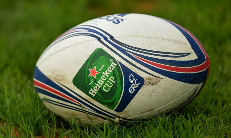 General view of an official ERC Adidas Heineken Cup rugby ball on the grass at the Twickenham Stoop