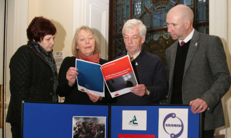 Womens Aid manager Anne Brown, councillors Glennis Middleton and David May, and Adrian McLaughlin, chairman of Angus Violence Against Women Partnership.