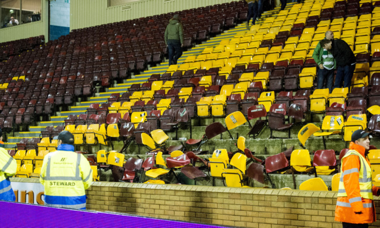 Damaged seats in the South Stand.