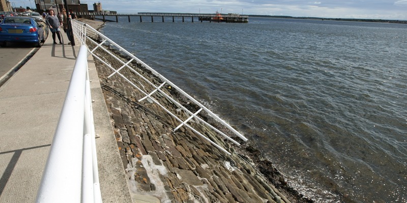 DOUGIE NICOLSON, COURIER, 30/08/11, NEWS. Pic shows the broken barrier in Fisher Street, Broughty Ferry today, Tuesday 30th August 2011, where the car went through. Story by Grant Smith, Reporters.