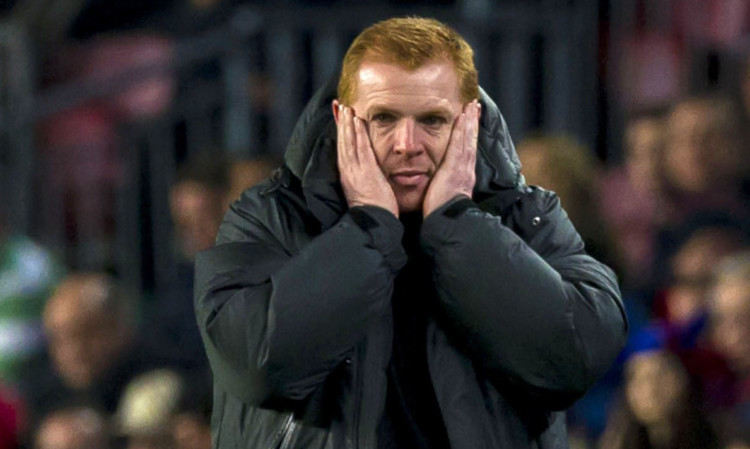 Neil Lennon during Celtic's nightmare in the Nou Camp.