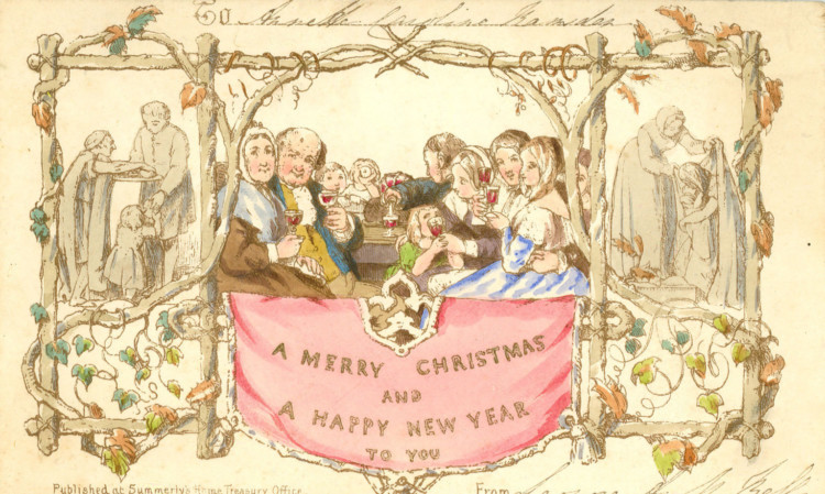 World's first commercially produced Christmas card, designed by John Calcott Horsley RA upon request by Sir Henry Cole.