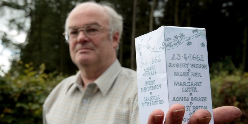 Pictured is Lord Moncreiff with a model of the centre stone in the maze at Tullibole Castle, Kinross.