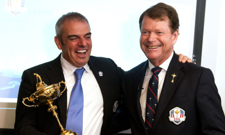 Captains Paul McGinley and Tom Watson in Auchterarder in September to mark a year to go until the Ryder Cup.