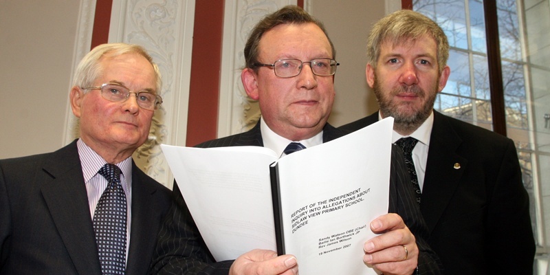 Report into the allegations of violence at Sidlaw View Primary School, Dundee.  Panel members l/r - Ian Borthwick , Sandy Watson and Rev James L. Wilson.