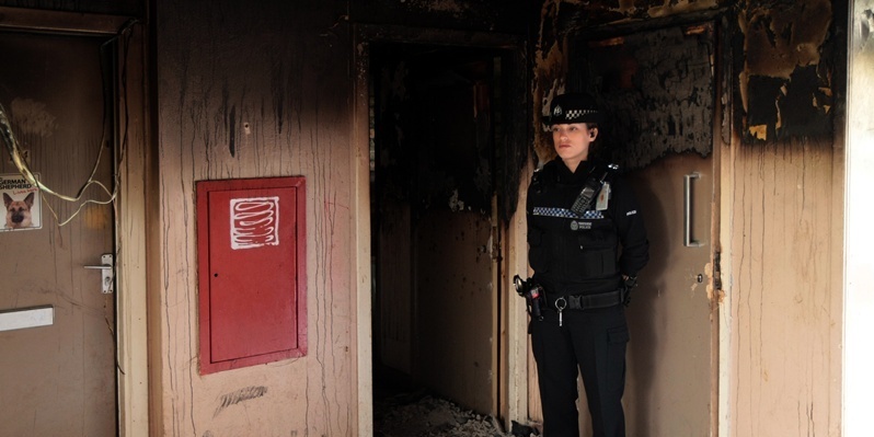 Kim Cessford, Courier 13.09.11 - pictured is the scene in the block where the fire occured at Strathtay Road, Perth