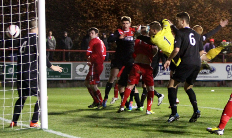 Ryan Donnelly's header finds the Airdrie net to open the scoring.