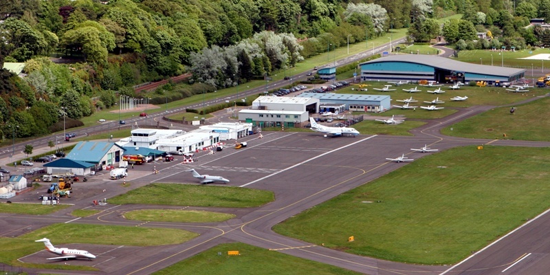 Aerial view of Dundee Airport and Dundee City Centre