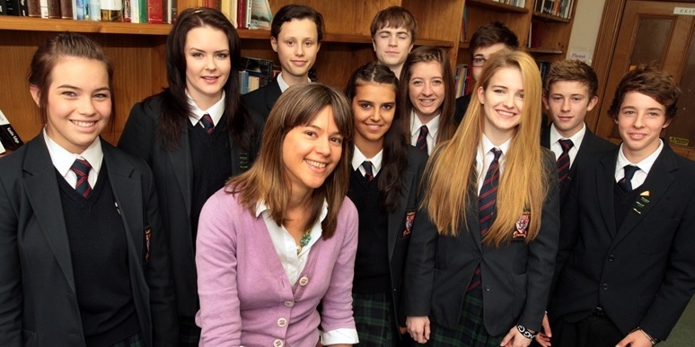 John Stevenson, Courier, 22/09/11. Angus. Johnshaven. Lathallan School, opening of new library by writer and former pupil Carmen Reid. Pic shows Carmen surrounded by some of the senior pupils.