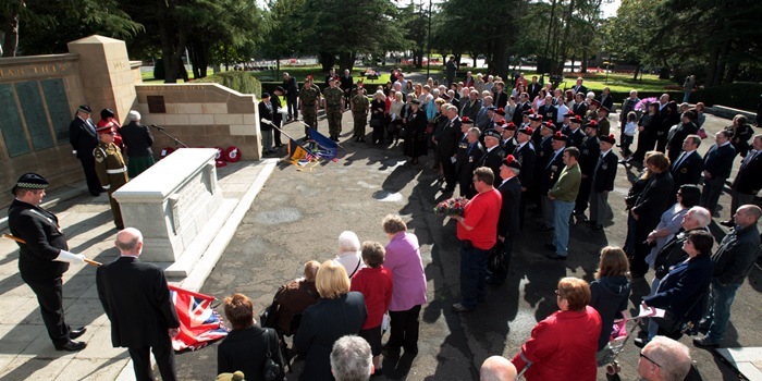 John Stevenson, Courier, 24/09/11. Fife.Kirkcaldy. Memorial service to commemorate new names added to the role of honour on the War Memorial.Pic shows the scene at the memorial service.