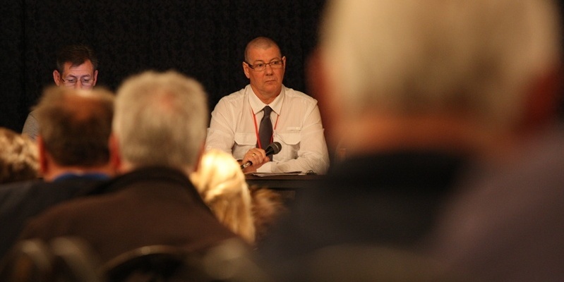 Kris Miller, Courier, 26/09/11. Picture today at Dee Club, Social Club where a meeting was held about the taxi row seminar re-wheelchair access. Pic shows Graeme Stephen who chaired the meeting.