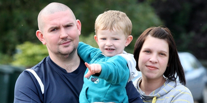 Steve MacDougall, Courier, Davie Park Place, Rattray. Picture of Brendan McGivern with son Michael McGivern (aged 2) and partner Nicola Shepherd (Michael's mother). Picture to accompany story by Paul Reoch about Michael's escape from playgroup.