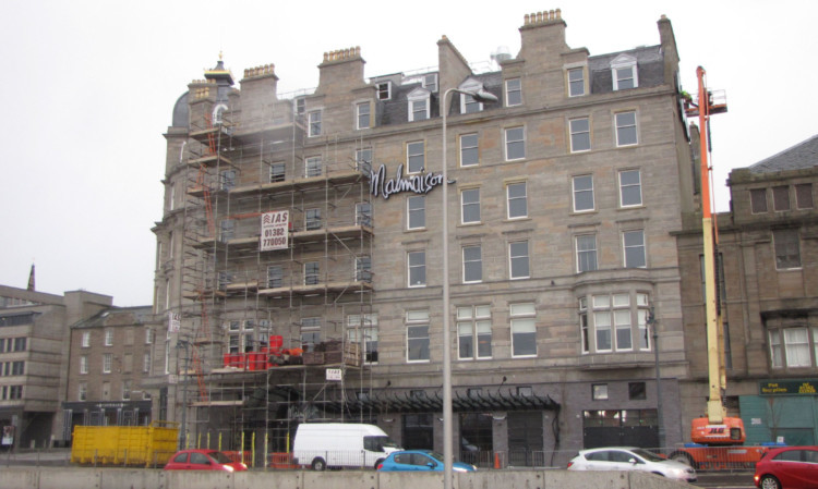 Scaffolding was re-erected at the Malmaison after it was hit by flooding weeks ago.