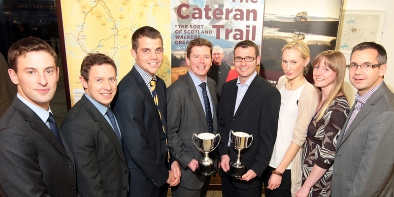 Kim Cessford, Courier 03.10.11 - pictured after the presentation of prizes for participants in this years Alliance Trust Cateran Yomp are the Dundee based members of the trophy winning teams 'Ski Patrol' and 'We Love Hills' - l to r - Laurie Don, Meredith Glasse-Davies, Sam Ford, Kevin Craig, James Myles, Nora Hine, Louise Marshall and Stephen Maddison