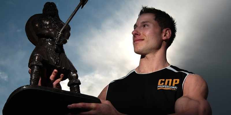 Kim Cessford, Courier 06.10.11 - pictured at the Gardyne Campus of Dundee College is natural bodybuilder David Kaye with the British Professional Grand Prix trophy that he recently won