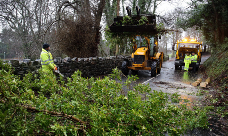Fallen tree's are cleared in north Antrim as power companies have been condemned for failing to restore supplies to thousands of households.