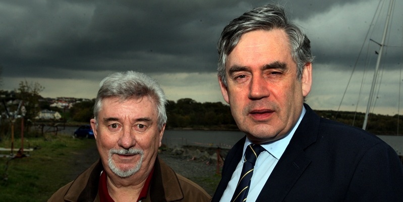 John Stevenson, Courier, 25/10/11. Fife Dalgety Bay, beach radioactivity particles problem. Pic shows Gordon Brown with Colin McPhail Chairman of the Dalgety Bay and Hillend Community Council.