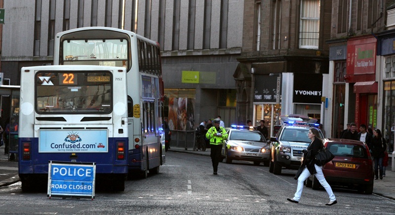 Steve MacDougall, Courier, Seagate, Dundee. Scene of an accident, whereby a woman was struck by a bus.