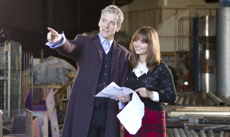 Peter Capaldi as Doctor Who with Jenna Coleman as his assistant, Clara Oswald.