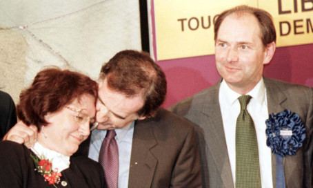 Labour's Anne McGuire is congratulated after defeating Michael Forsyth (right) in 1997.