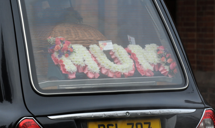 A poignant floral tribute in the hearse at Dundee Crematorium.