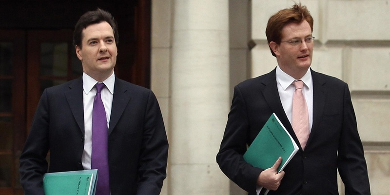 Chancellor George Osborne (left) and Chief Secretary to the Treasury Danny Alexander leave the Treasury, London, on the way to deliver the Chancellor's Autumn Statement to the House of Commons.