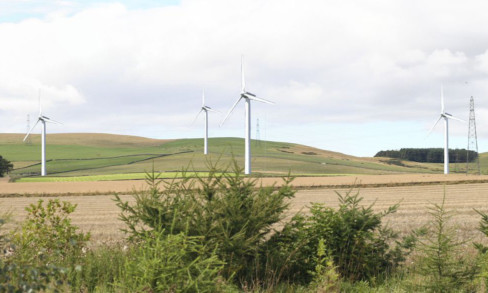 An artists impression of the Over Finlarg Farm turbines from the A90.
