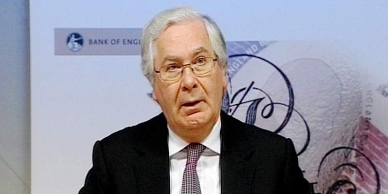 Videograb image taken from pooled Bloomberg TV footage of Mervyn King, Governor of the Bank of England, during a press conference in central London who today urged banks to brace themselves for a potential eurozone collapse amid fears that Britain is caught in a second credit crunch.