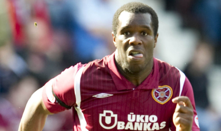 Dundee's new signing Christian Nade in action for Hearts.