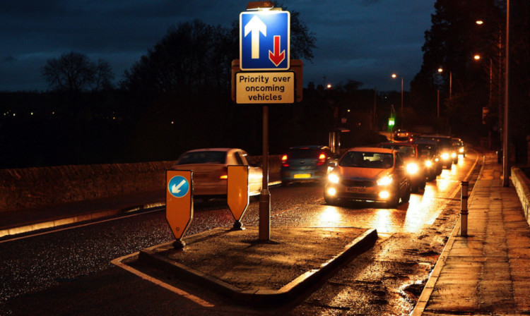 The traffic calming island in South Road.