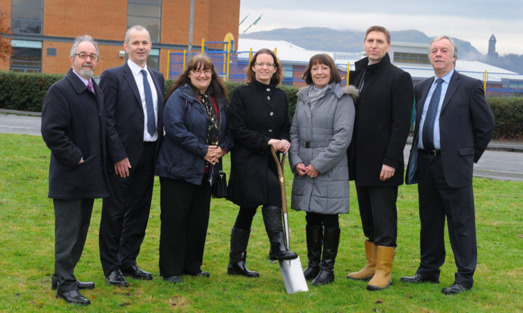 From left: Councillor John Hendry; Tony Cain, head of housing for Stirling Council; Margaret Turner, chairperson of Forth Housing Association Ltd; Councillor Johanna Boyd, Stirling Council leader; Councillor Violet Weir, Stirling Council housing portfolio holder; Steven Simpson, managing director of Cruden Homes (East) Ltd; Harry Deerin, chair of Raploch Urban Regeneration Company.