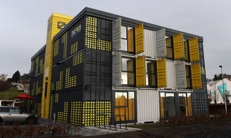 The striking new offices at Seabraes are made from shipping containers.