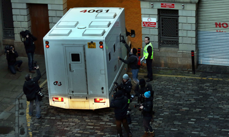 A prison van, believed to be carrying Rosdeep Kular, arriving at Edinburgh Sheriff Court on Monday.