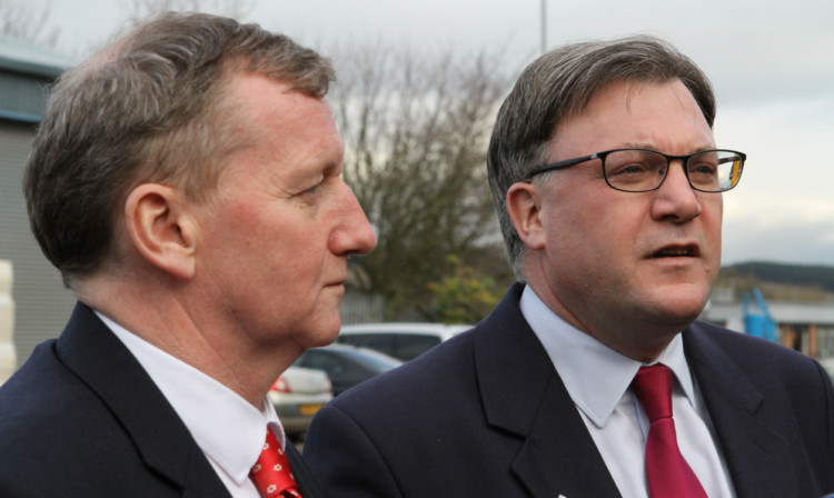 Shadow Chancellor Ed Balls, right, with Labour candidate for the Cowdenbeath by-election Alex Rowley.