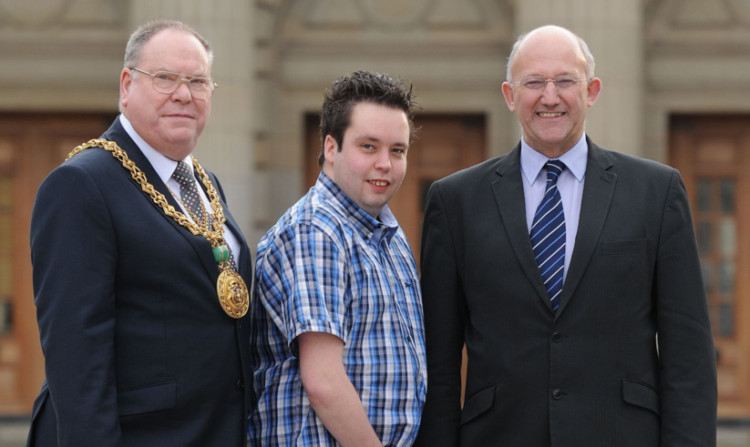 Andrew with the lord provost and council chief David Dorward.