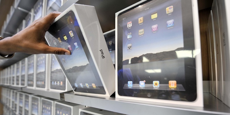 Shelves of Apple iPads at the company's new store in London's Covent Garden ahead of it's opening on Saturday.