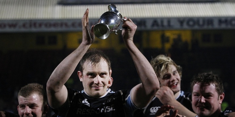Glasgow Warriors' Al Kellock holds a trophy following victory over Edinburgh to retain the 1872 Cup in the RaboDirect PRO12 League match at Firhill Stadium, Glasgow.