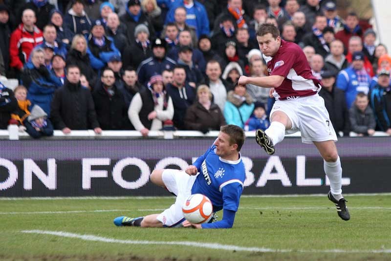 Kris Miller, Courier, 08/01/12. Picture today Arbroath V Rangers, Scottish Cup shows Steven Doris' shot early in the first half when Arbroath enjoyed a lot of possession in and around the Rangers box.