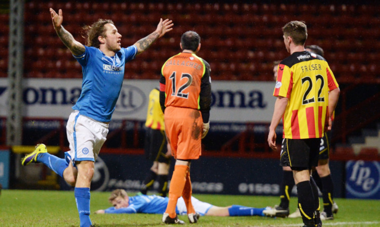 Saints striker Stevie May celebrates his winning goal against Partick Thistle  his 20th of the season.