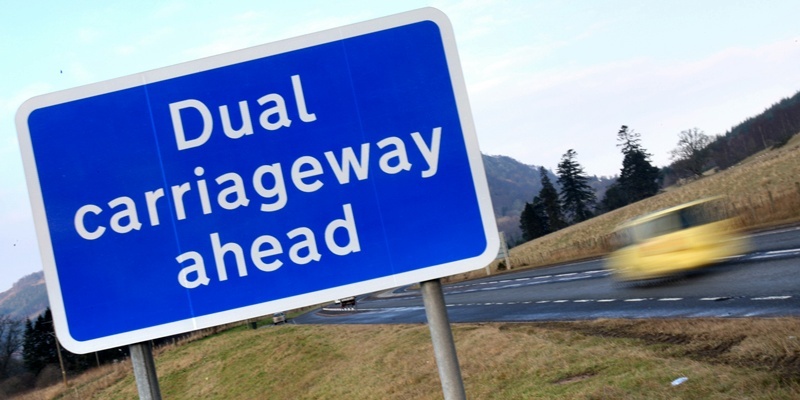 Kris Miller, Courier, 31/01/12. Picture today shows Dual carriageway ahead sign near Pitlochry for story about dualling of A9.