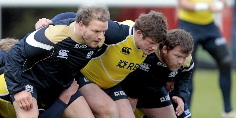 Scotland's Euan Murray (left), Ross Ford and Allan Jacobsen (right) during the training session at Murrayfield, Edinburgh.