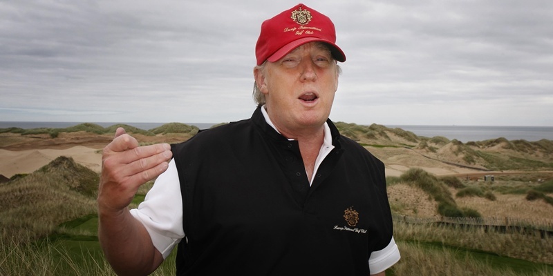 Donald Trump views developments to his luxury golf resort during a visit to the Menie estate in Aberdeenshire.
