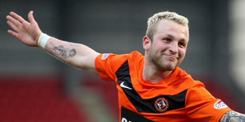 Steve MacDougall, Courier, McDiarmid Park, Crieff Road, Perth. St Johnstone FC v Dundee United FC. Action from the match. Pictured, Johnny Russell celebrates his second goal.