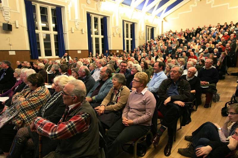 DOUGIE NICOLSON, COURIER, 01/03/12, NEWS.

Pictured at St. Andrews Town Hall tonight, Thursday 1st March 2012, at the "Is Wind The Answer" meeting is the large crowd, with standing room only.