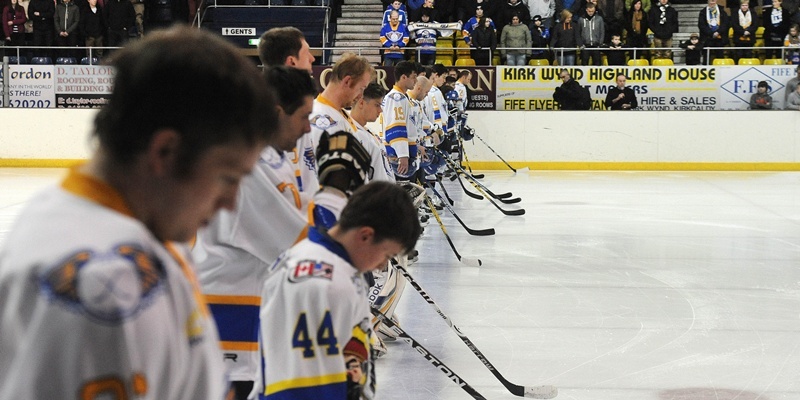 Fife Flyers 0 v Dundee Stars Rapid Solicitors Elite League 10.3.12

Fife and Dundee players and fans during the thoughts for Todd and Kelly