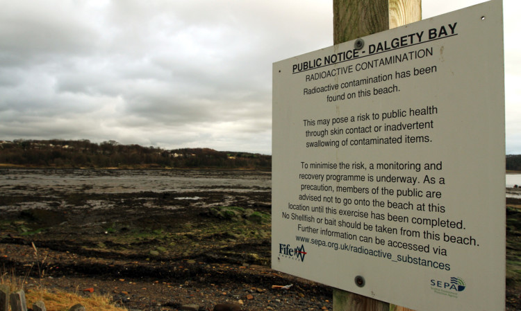 A radiation warning sign at Dalgety Bay.